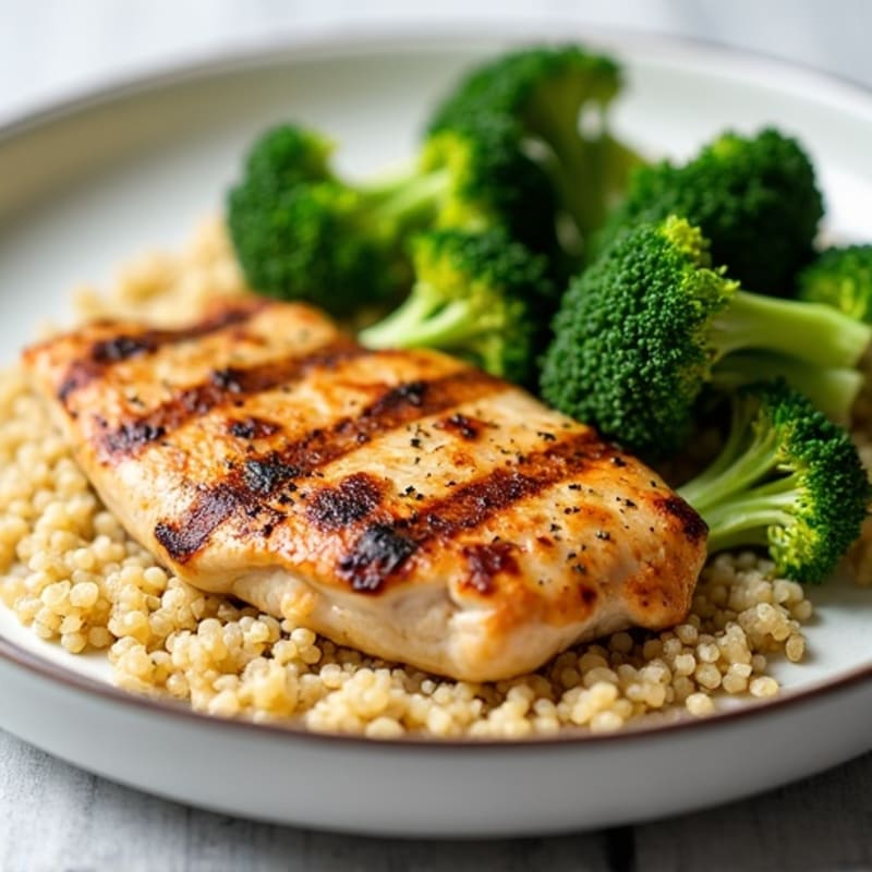 Grilled Chicken Breast with Roasted Broccoli and Quinoa