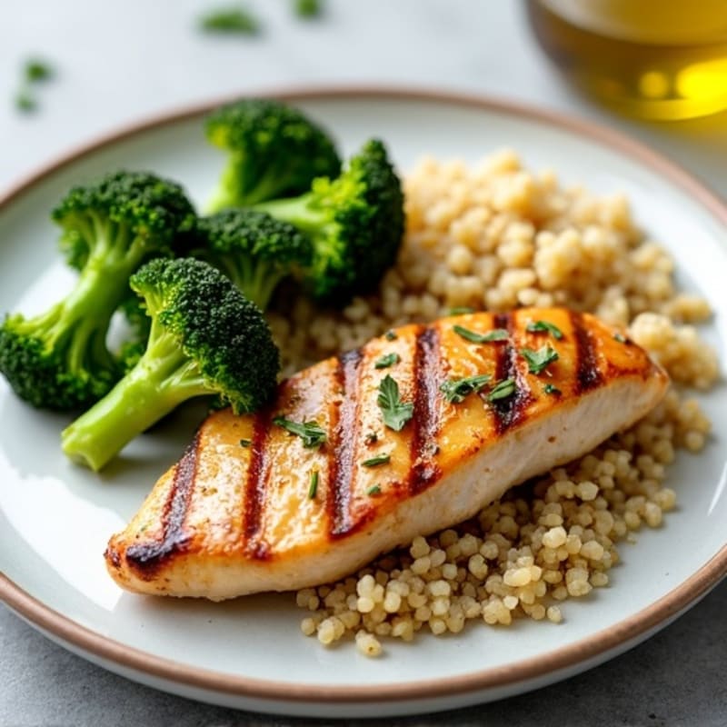 Grilled Chicken Breast with Quinoa and Roasted Broccoli