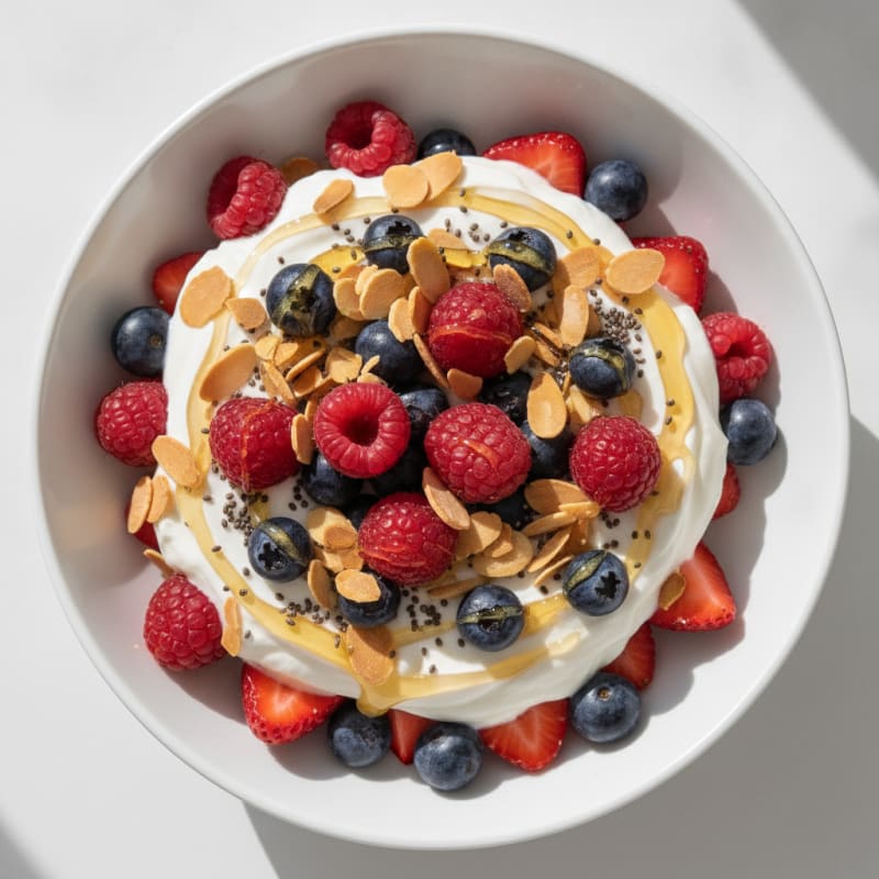 Creamy Greek Yogurt Parfait with Mixed Berries and Almonds