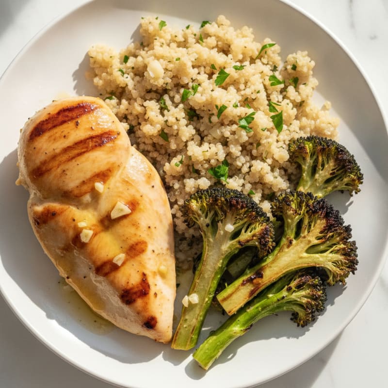 Grilled Chicken Breast with Quinoa and Roasted Broccoli