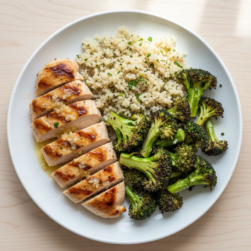 Grilled Chicken Breast with Quinoa and Roasted Broccoli
