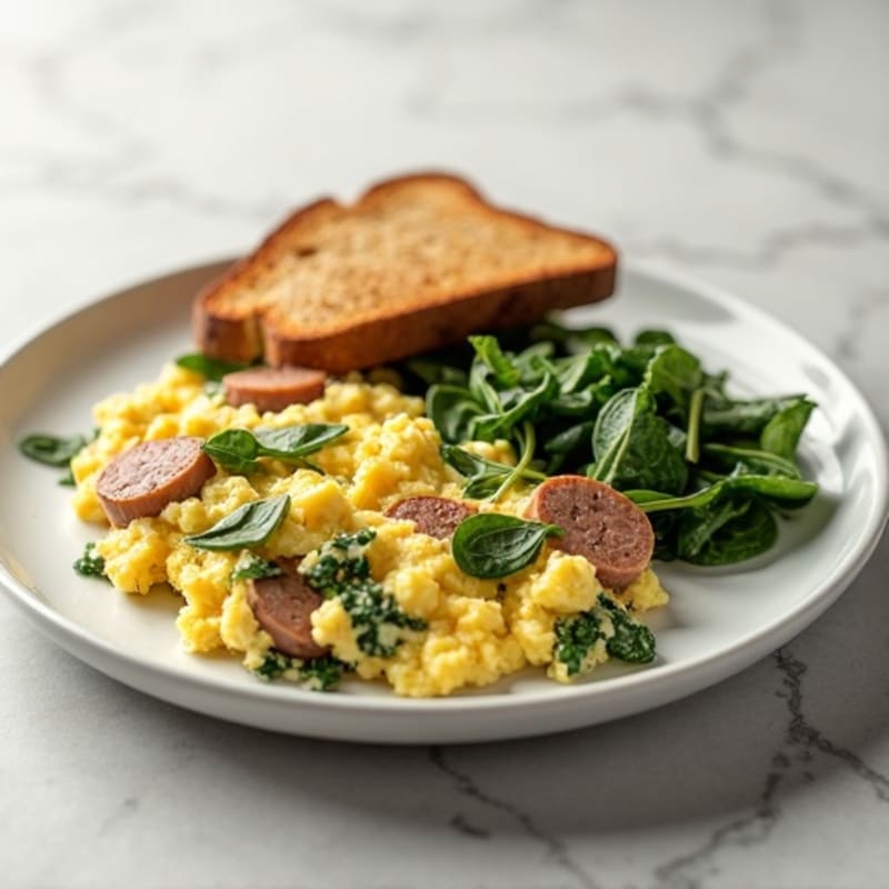Egg White and Spinach Scramble with Turkey Sausage