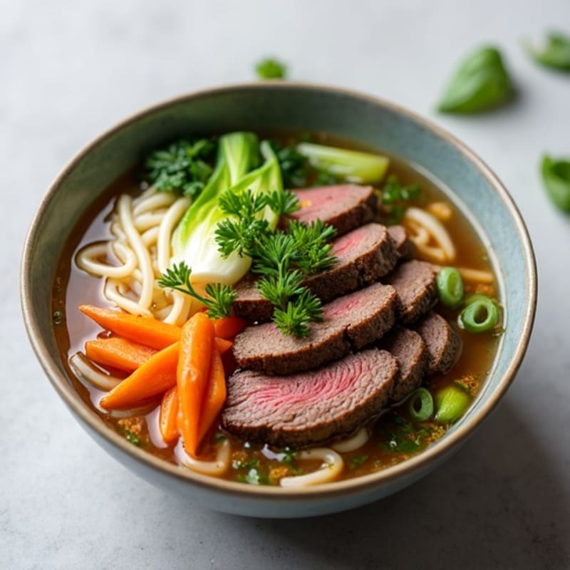 Lean Beef Noodle Soup with Aromatic Broth and Fresh Herbs