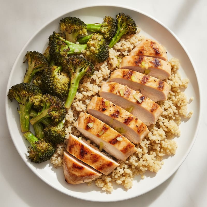 Grilled Chicken Breast with Quinoa and Roasted Broccoli