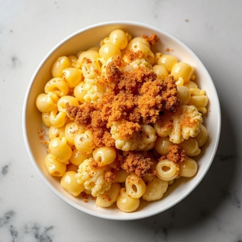Baked Cauliflower Mac with Crispy Chickpea Crumbs
