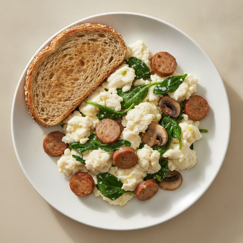 Egg White and Turkey Sausage Scramble with Spinach and Mushrooms