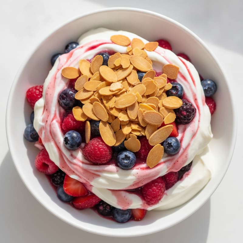Greek Yogurt Protein Parfait with Mixed Berries and Almonds