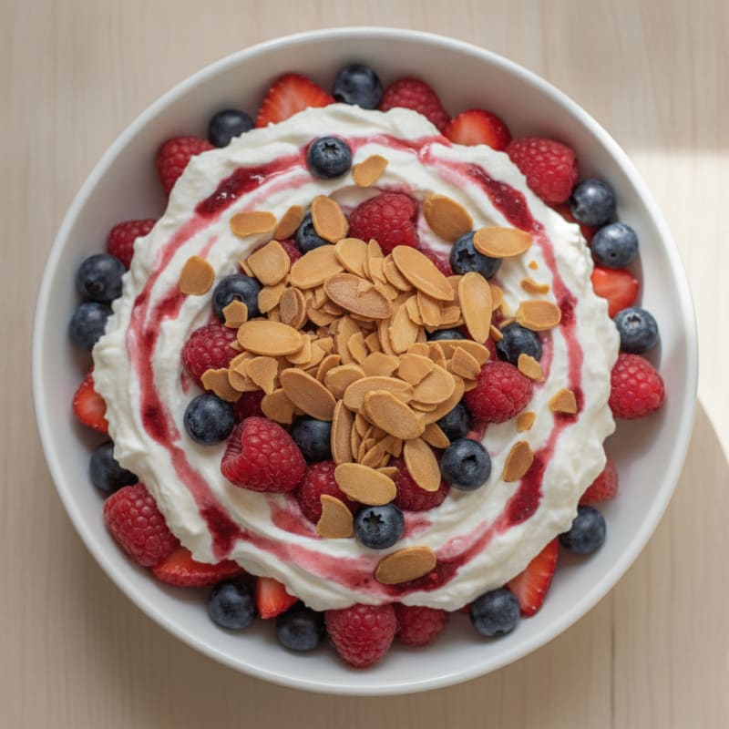 Greek Yogurt Protein Parfait with Mixed Berries and Almonds