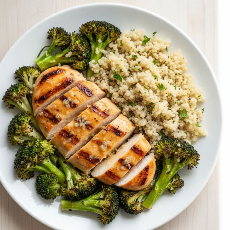 Grilled Lemon Garlic Chicken Breast with Quinoa and Roasted Broccoli