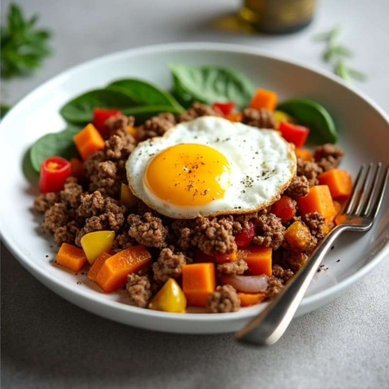 Savory Ground Beef and Roasted Sweet Potato Hash