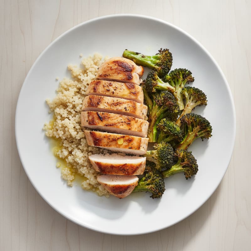 Grilled Chicken Breast with Quinoa and Roasted Broccoli