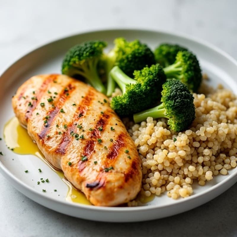 Grilled Chicken Breast with Quinoa and Roasted Broccoli