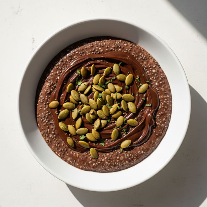 High-Protein Chocolate Chia Pudding with Toasted Pumpkin Seeds