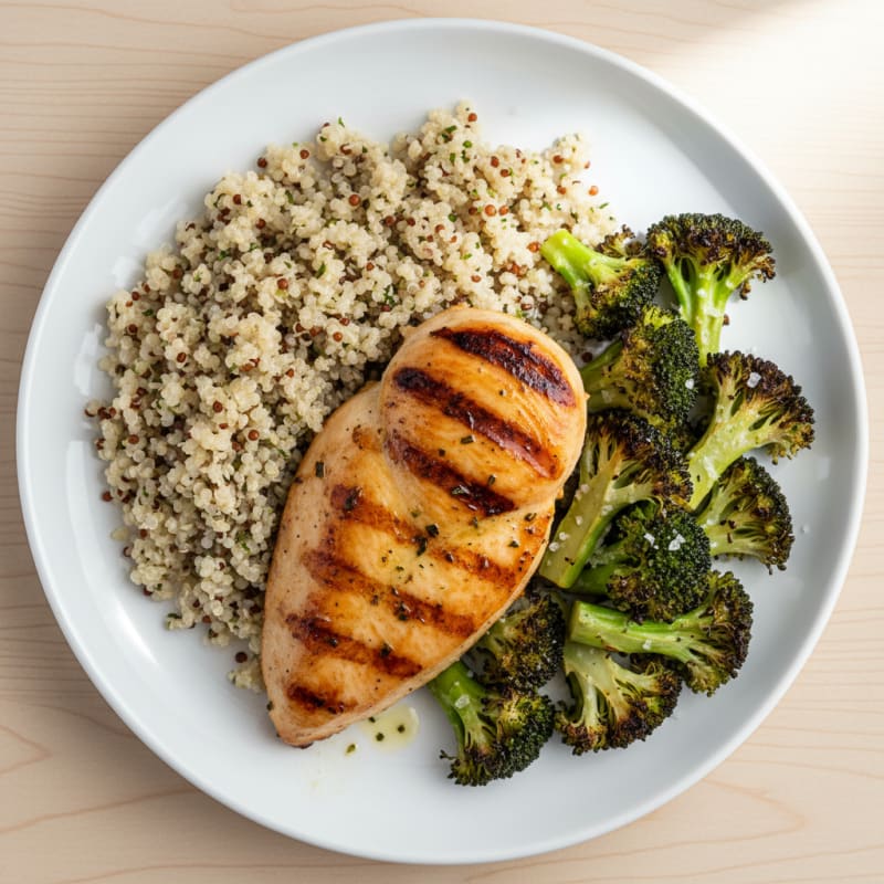 Grilled Chicken Breast with Quinoa and Roasted Broccoli