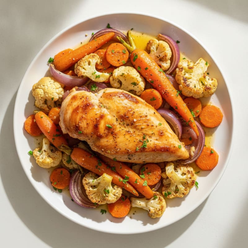 Roasted Cauliflower with Carrots and Onion