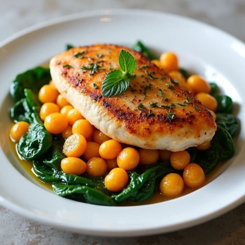 Pan-Seared Sweet Potato Gnocchi with Lemon-Herb Chicken and Wilted Spinach