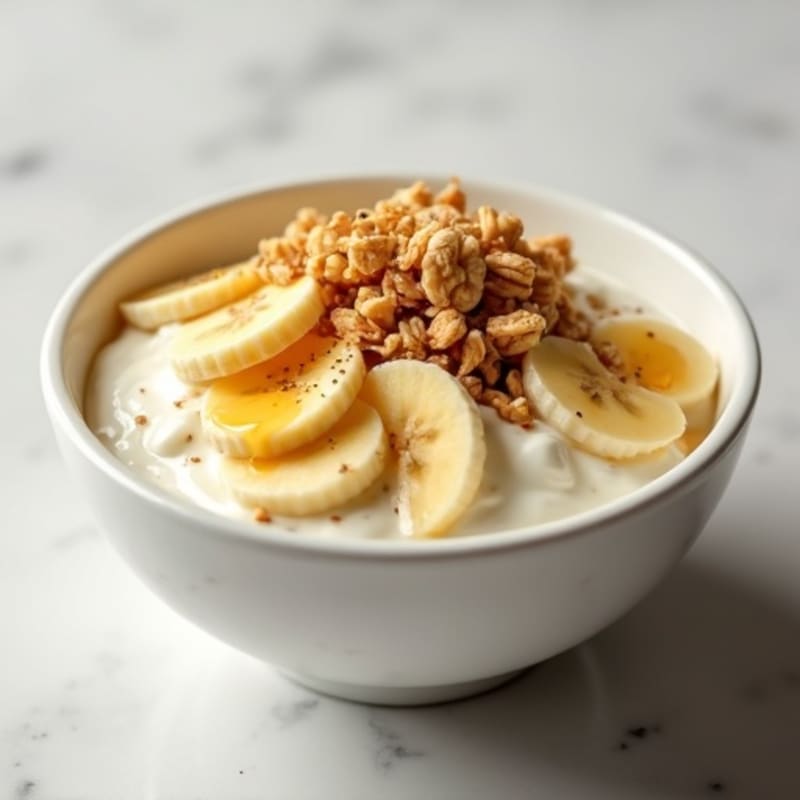 Honey-Vanilla Greek Yogurt Bowl with Crunchy Granola and Fresh Banana