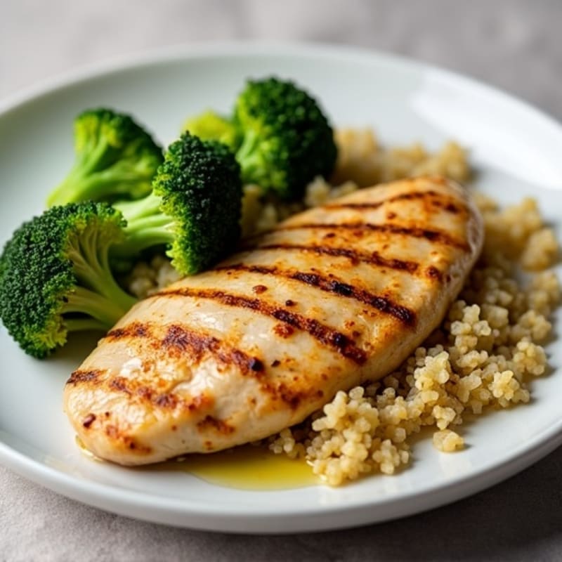 Grilled Chicken Breast with Roasted Broccoli and Quinoa