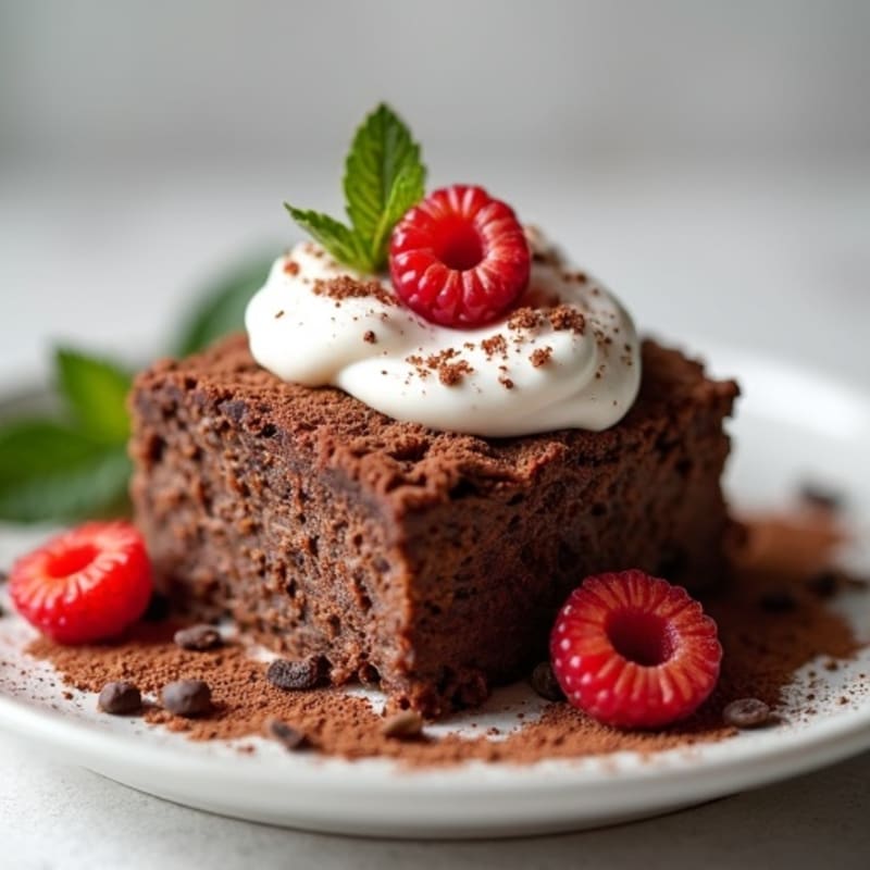 Fudgy Chocolate Protein Baked Oats with Creamy Greek Yogurt and Crunchy Cacao Nibs