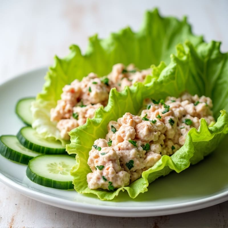 Tuna Salad Lettuce Wraps with Sliced Cucumbers