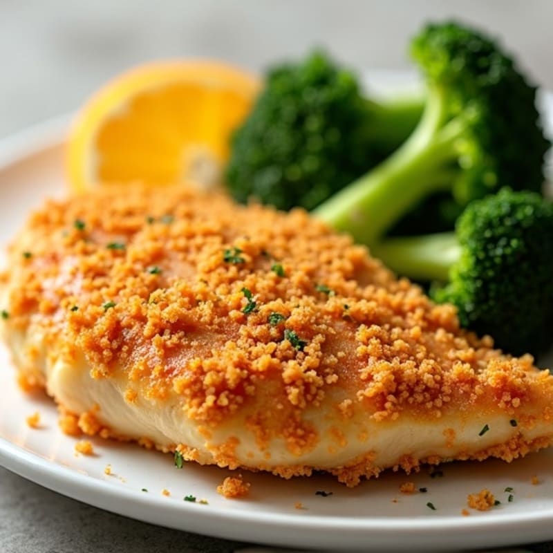 Crispy Baked Orange Chicken with Steamed Broccoli