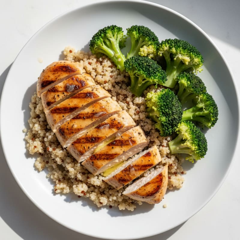 Grilled Chicken Breast with Quinoa and Steamed Broccoli