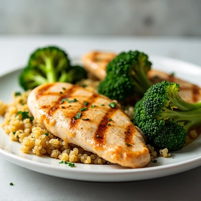 Grilled Chicken Breast with Quinoa and Roasted Broccoli