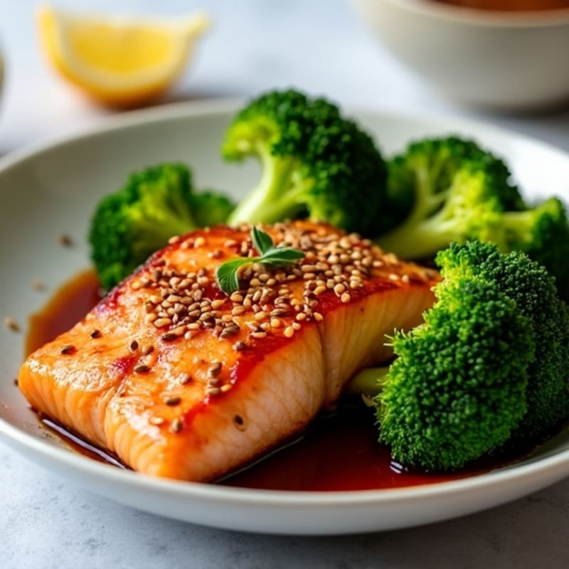 Ginger-Sesame Glazed Salmon with Roasted Broccoli