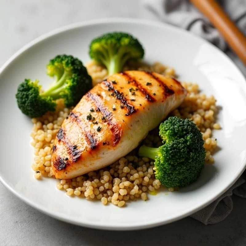 Grilled Chicken Breast with Quinoa and Roasted Broccoli
