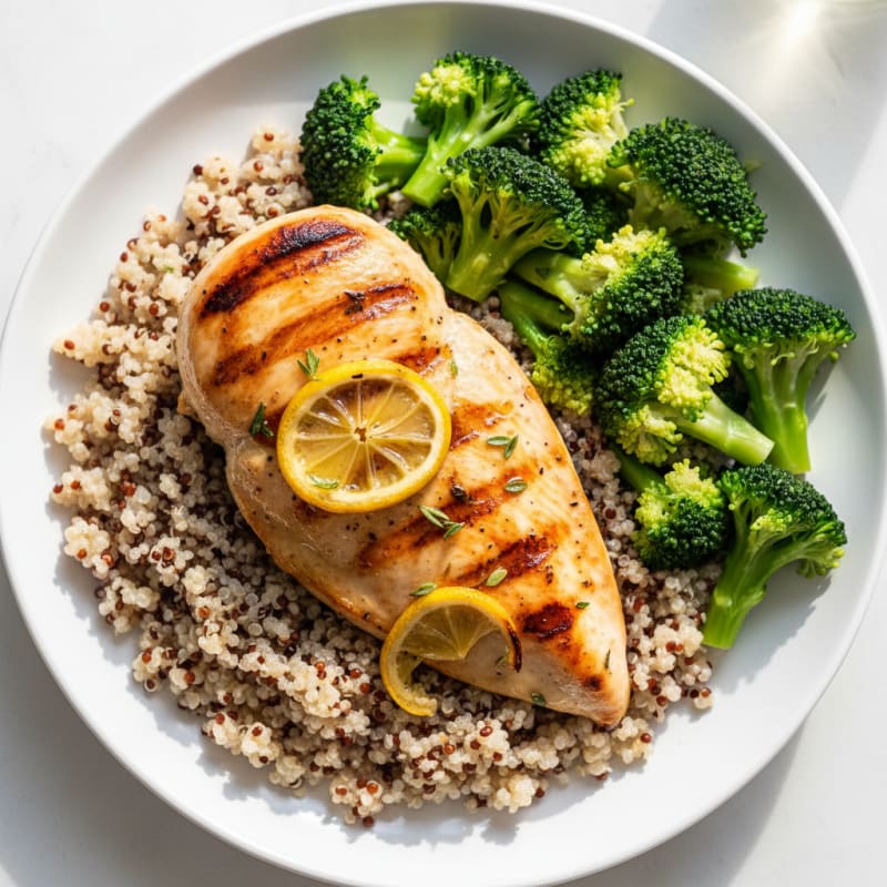 Grilled Chicken Breast with Quinoa and Steamed Broccoli