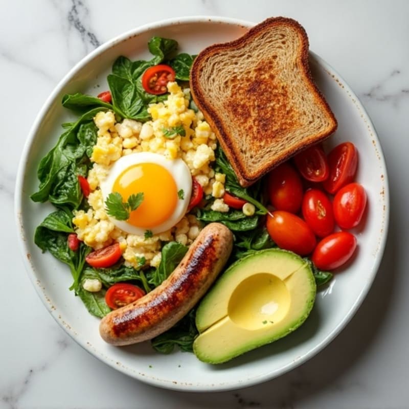Egg White and Spinach Scramble with Grilled Turkey Sausage