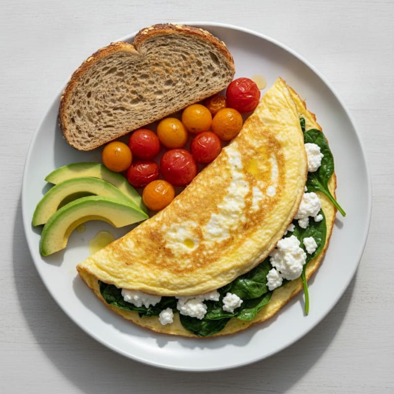 Egg White Spinach Omelette with Cottage Cheese and Cherry Tomatoes