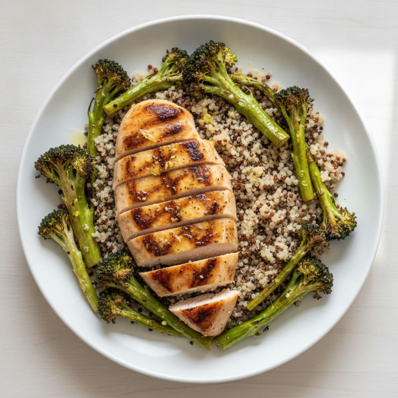 Grilled Chicken Breast with Quinoa and Roasted Broccoli
