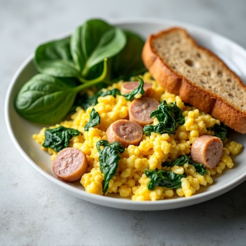 Egg White and Spinach Scramble with Turkey Sausage