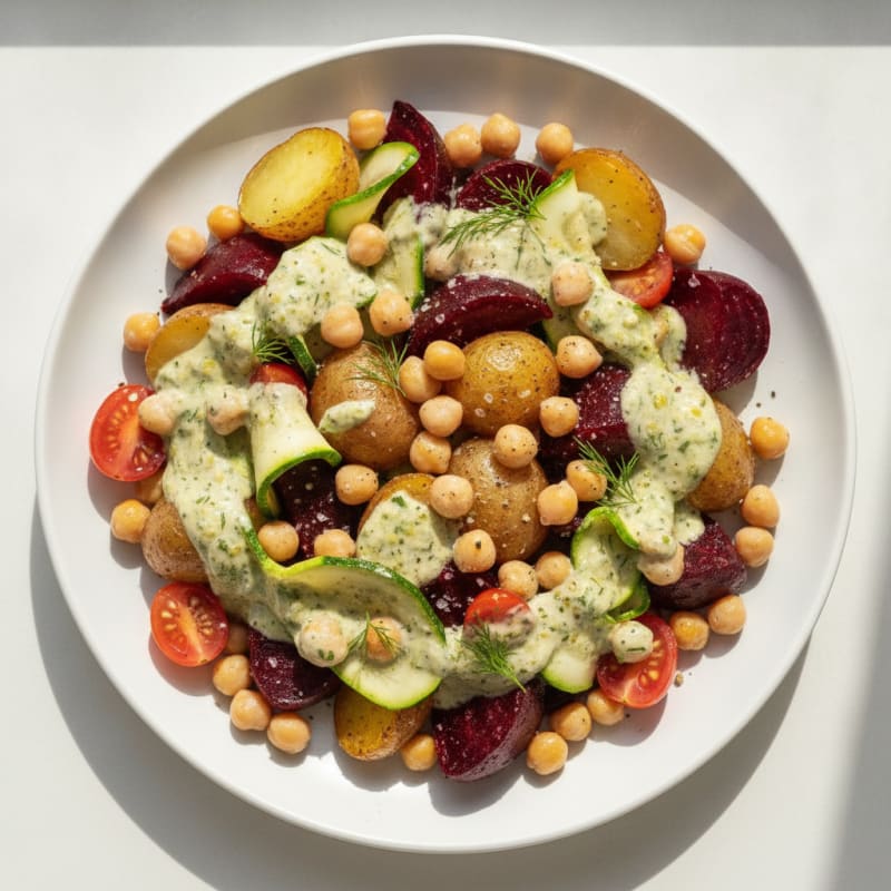 Roasted Beet and Potato Salad with Zucchini