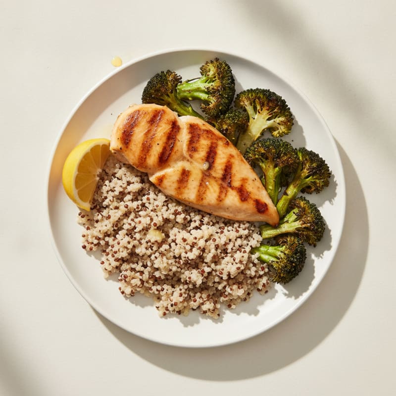 Grilled Chicken Breast with Quinoa and Roasted Broccoli