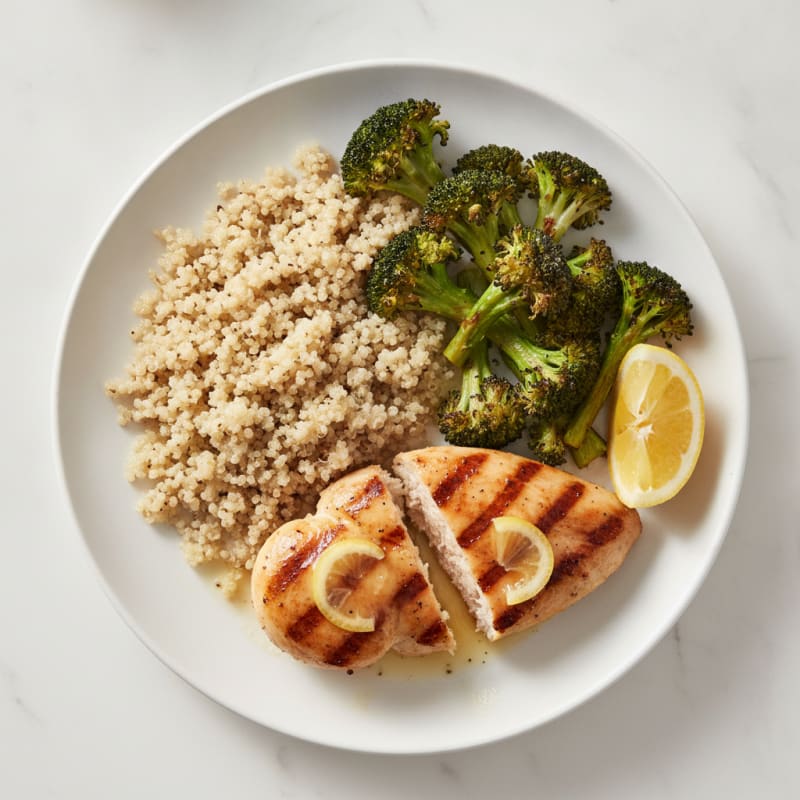 Grilled Chicken Breast with Quinoa and Roasted Broccoli