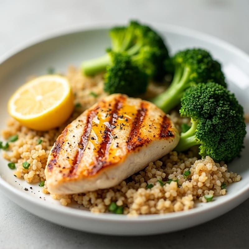Grilled Chicken Breast with Quinoa and Roasted Broccoli