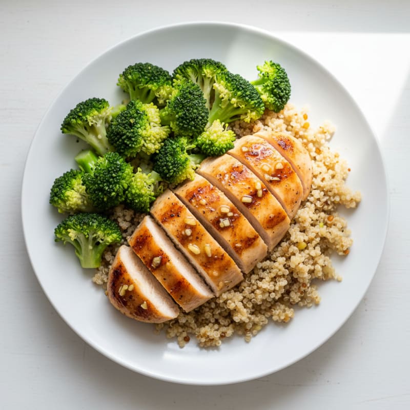 Grilled Lemon Garlic Chicken Breast with Quinoa and Steamed Broccoli