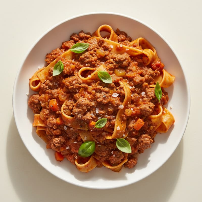 Garlic Beef Bolognese with Pappardelle