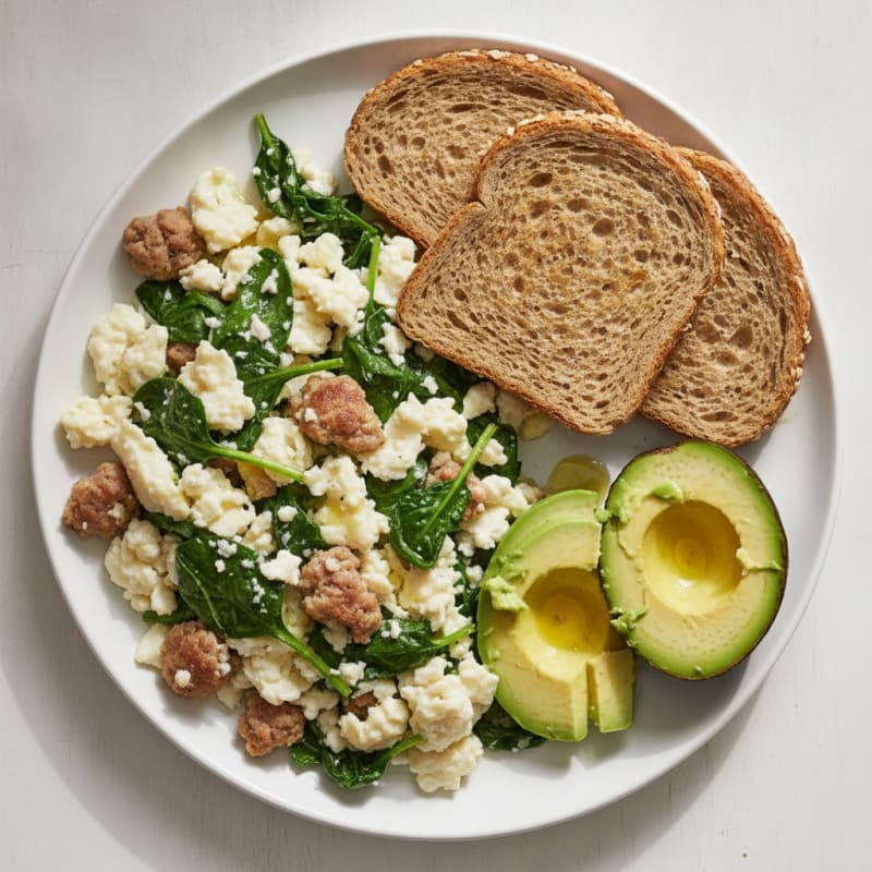 Egg White and Turkey Sausage Scramble with Spinach