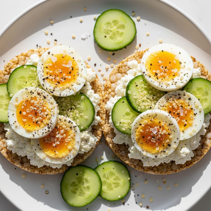 Hard-Boiled Eggs with Cottage Cheese Rice Cakes