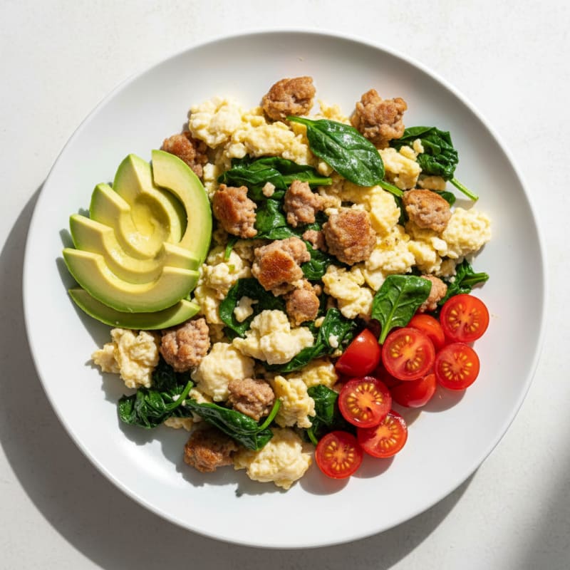 Egg White Scramble with Turkey Sausage and Spinach