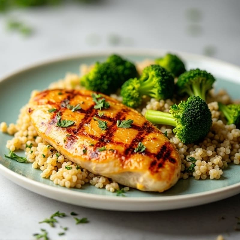 Lemon Herb Grilled Chicken Breast with Quinoa and Roasted Broccoli