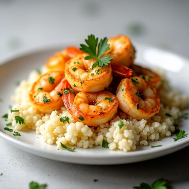 Garlic-Lemon Pan Seared Shrimp with Herb Cauliflower Rice