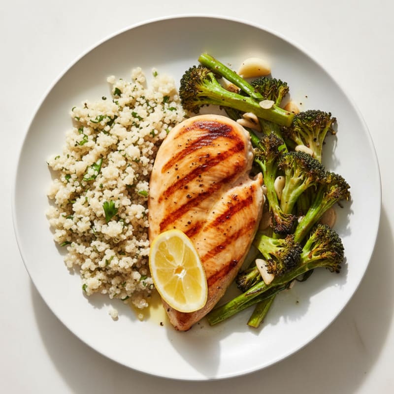 Grilled Chicken Breast with Quinoa and Roasted Broccoli