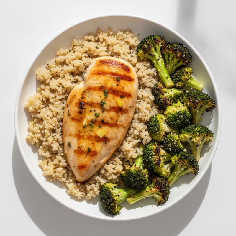 Grilled Chicken Breast with Roasted Broccoli and Quinoa