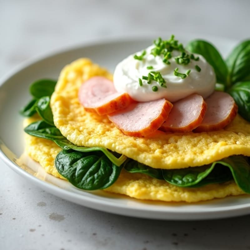 Egg White Spinach Omelette with Cottage Cheese and Smoked Turkey