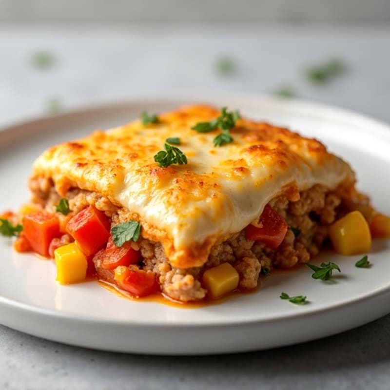 Savory Lean Ground Turkey and Chicken Sausage Bake with Melted Mozzarella and Crispy Parmesan Crust
