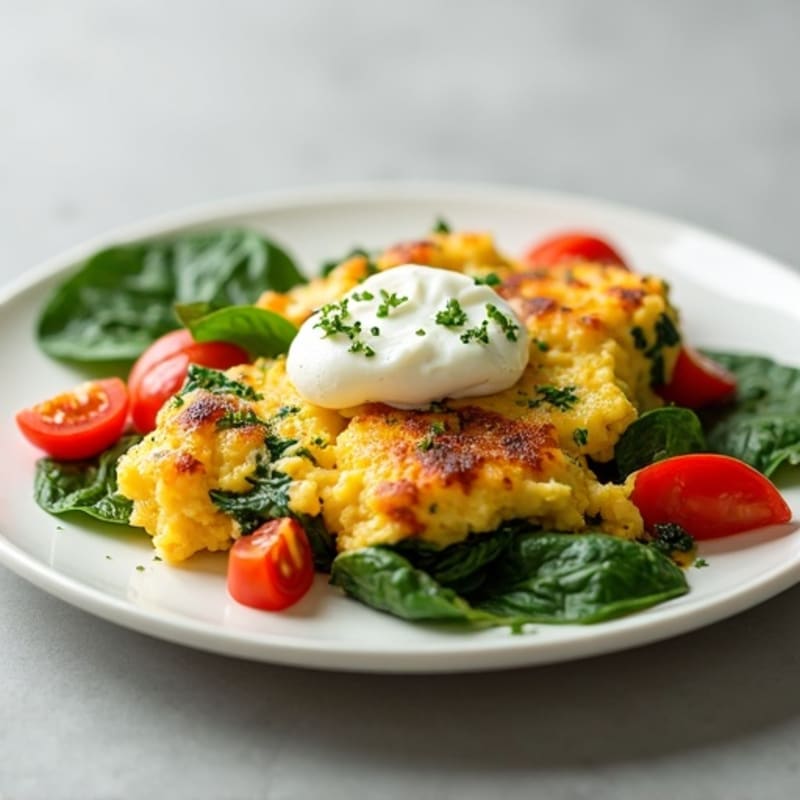 Egg White and Spinach Scramble with Cottage Cheese and Tomatoes
